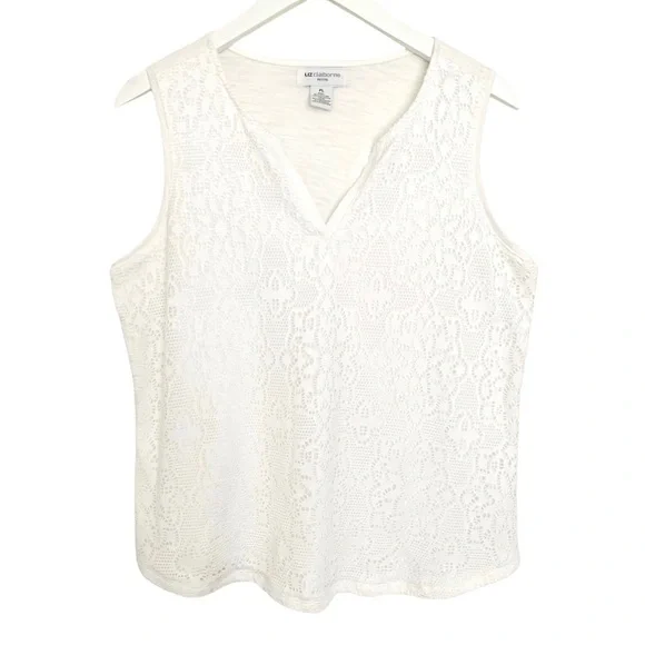 Liz Claiborne Petite White Sleeveless Lace Blouse PL - Picture 5 of 5